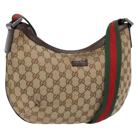 GUCCI GG Canvas Web Sherry Line Shoulder Bag Beige Silver - Picture 1 of 16